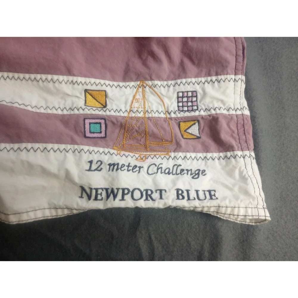 Vtg Mauve Newport Blue Board Swim Shorts Surf MENS L Color Block Sailing Yacht